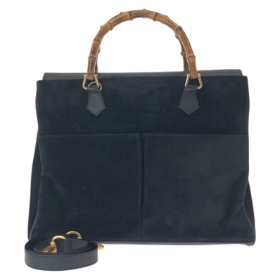美品 GUCCI グッチ ヴィンテージ バンブー 2way ブラック 黒 ゴールド金具 スウェード トートバッグ ショルダーバッグ 603380 【中古】