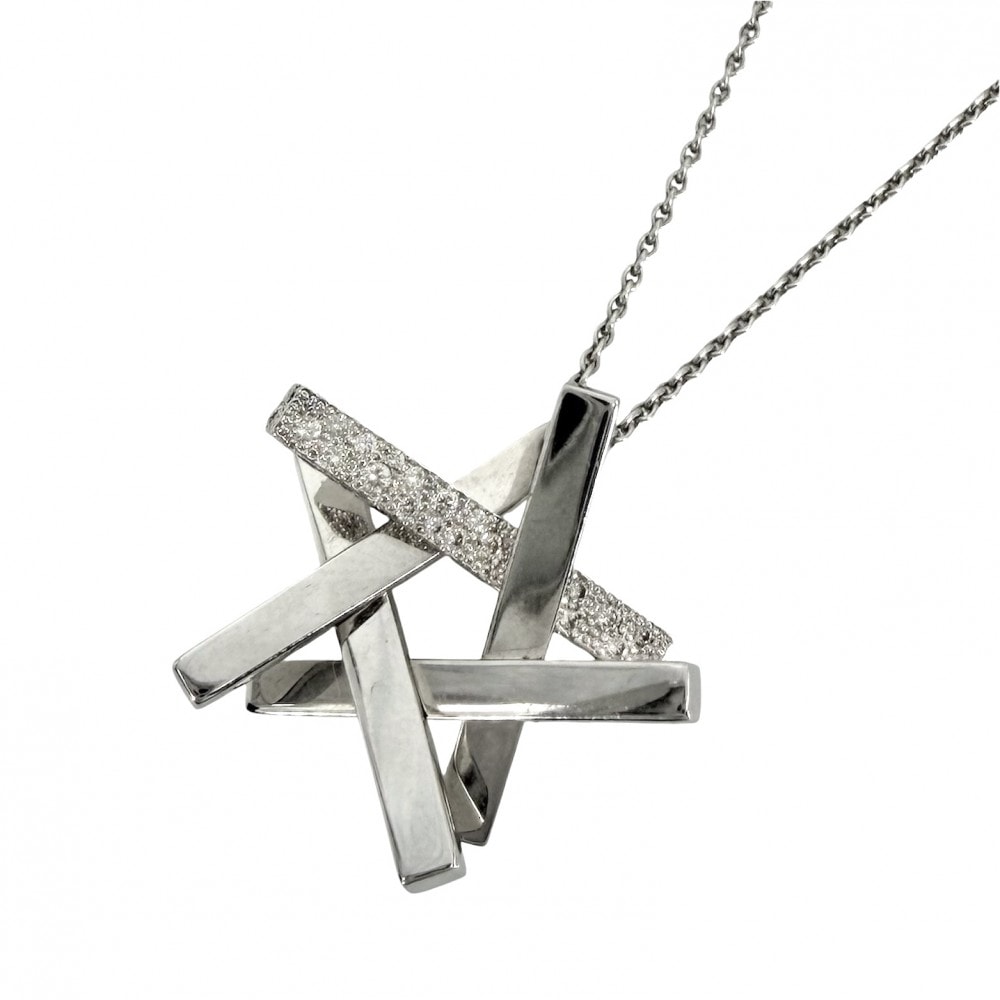 TIFFANY&Co. ティファニー ネックレス スター 星 ジュエリー アクセサリー 18金WG Au750 K18ホワイトゴールド ダイヤモンド レディース 約10.9g【中古品】