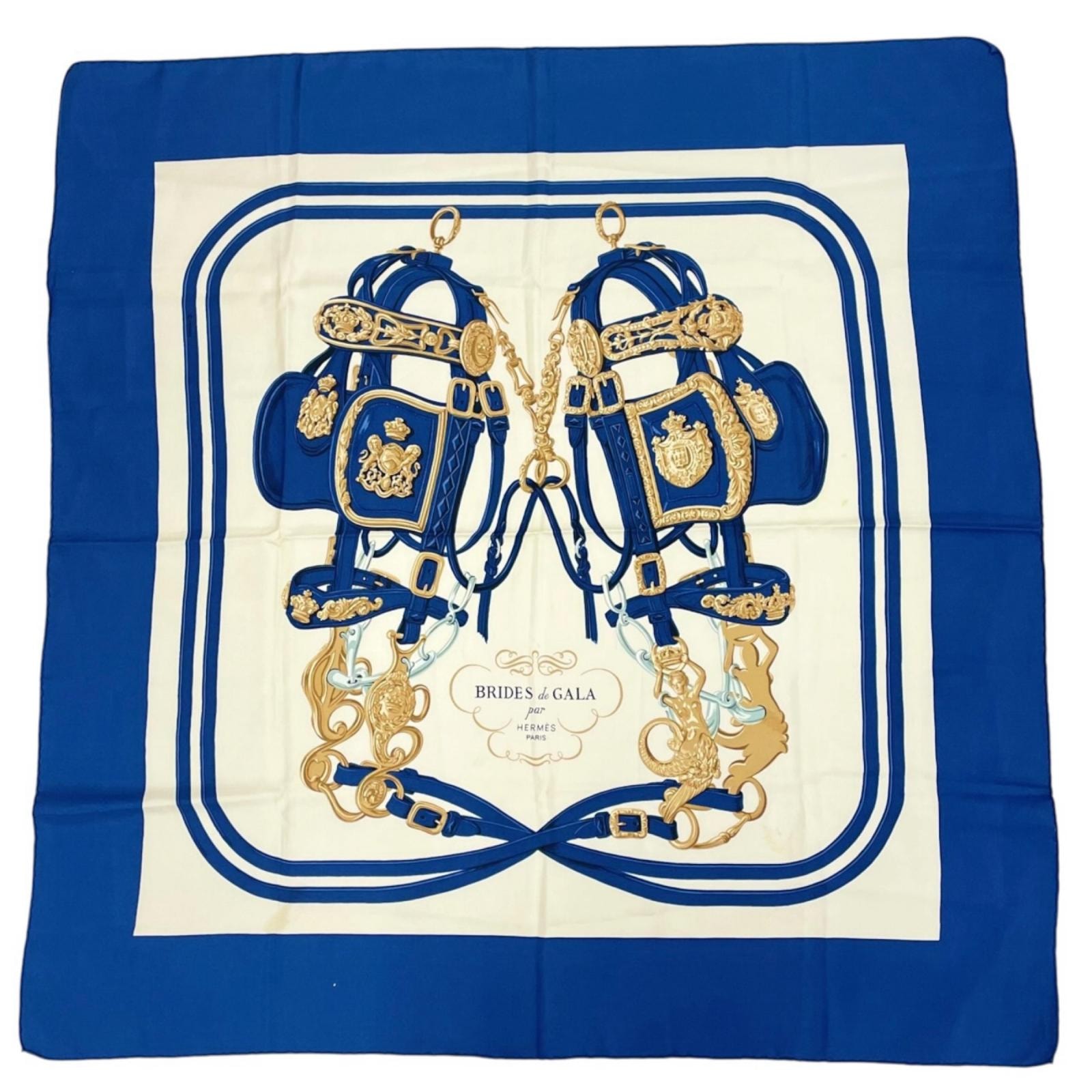 HERMES エルメス カレ90 BRIDESdeGALA H001266S スカーフ シルク ブルー レディース【中古】