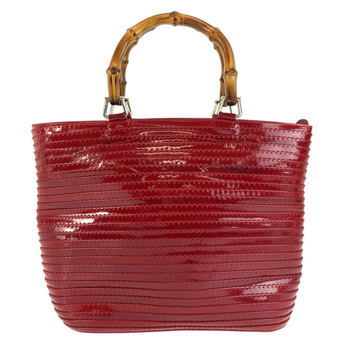 美品 GUCCI グッチ バンブー レッド シルバー金具 パテントレザー ハンドバッグ トートバッグ 604652 【中古】