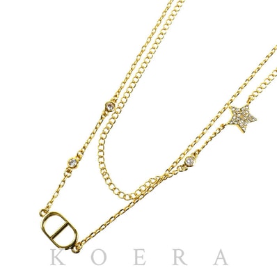 Dior ディオール メタル クリスタル Petit CD ダブル ネックレス N1155PMTCY_D301 8.3g 38/41/44cm レディース【中古】【美品】