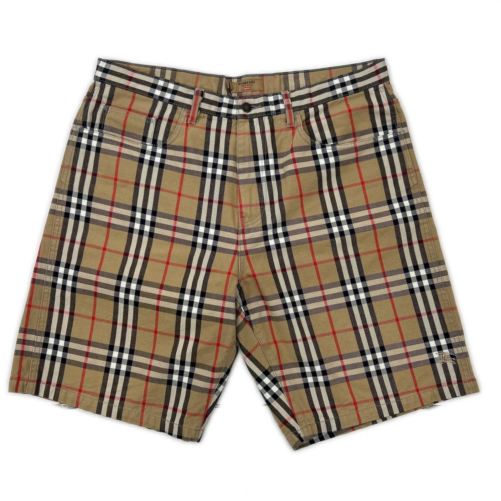 シュプリーム 22SS ブラウン Burberry ノバチェック denim short beige デニムショーツ パンツ 36