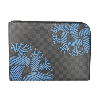 LOUIS VUITTON ルイ・ヴィトン ポシェット ジュール GM ロゴ ロープ ブラック L字ファスナー セカンドバッグ ダミエ グラフィット クリストファーネメス ブルー クラッチバッグ N41685