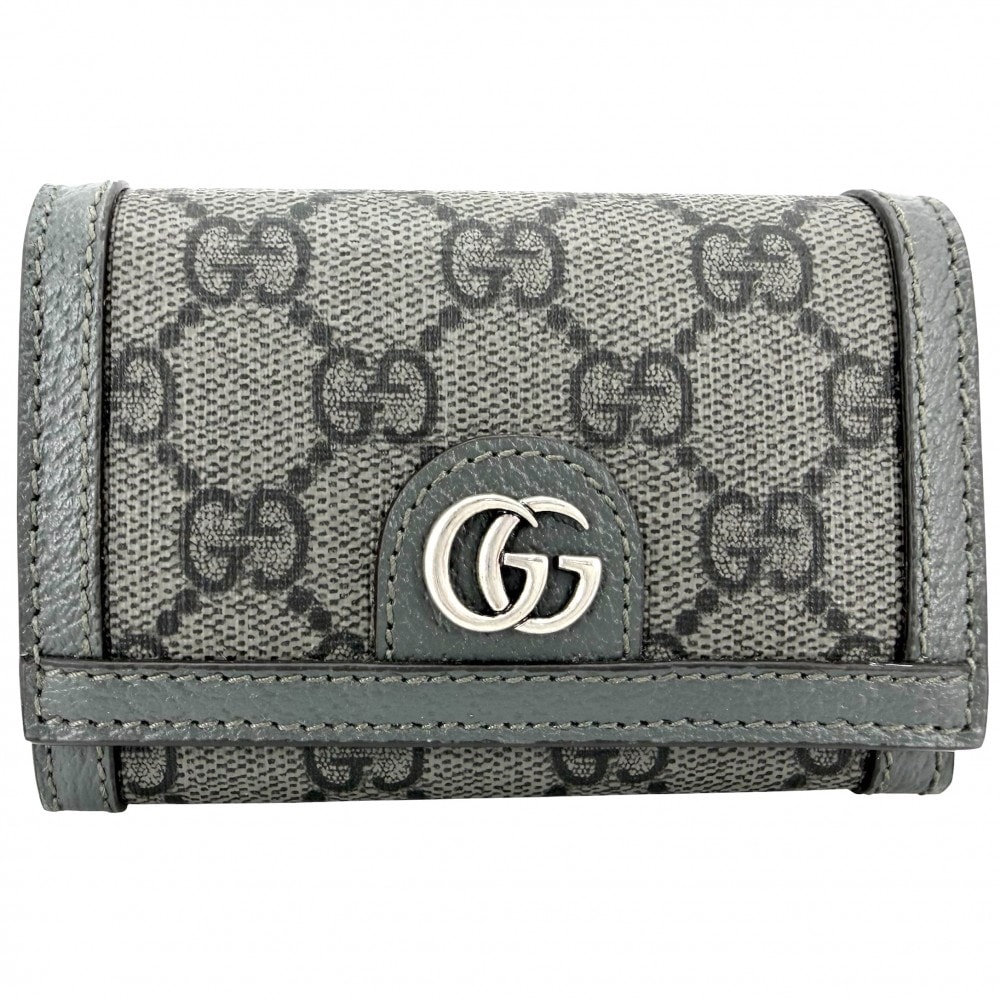 GUCCI グッチ カードケース パスケース 定期入れ 小物 名刺入れ コインケース 732025 GGスプリームキャンバス  レザー   グレー シルバー金具 メンズ 美品【中古品】