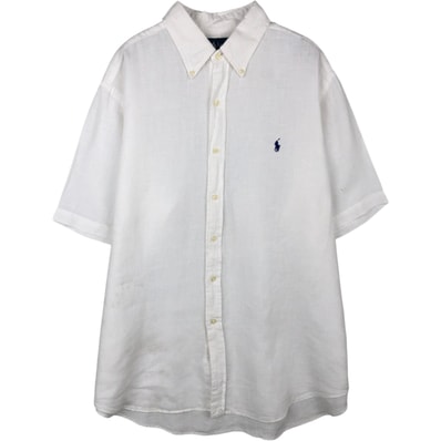 古着 ラルフローレン Ralph Lauren CLASSIC FIT 半袖 リネン ボタンダウンシャツ メンズXL相当/rab182074