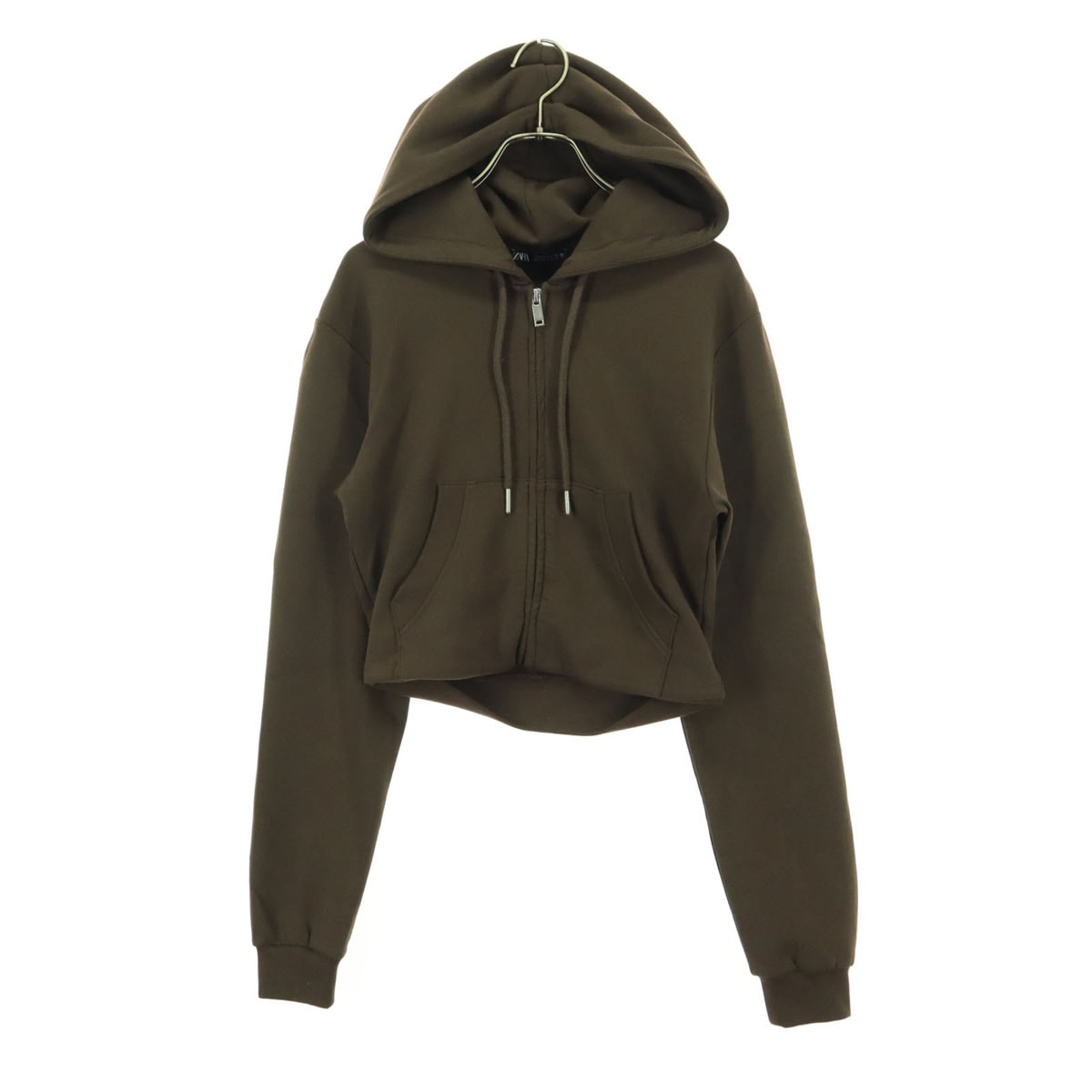 ZARA ザラ ショート丈 スウェット ジップパーカー S ブラウン