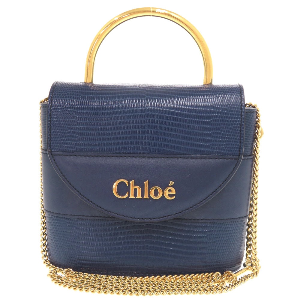 クロエ  アビーロック  2WAY 型押しレザー  ブルー   シ