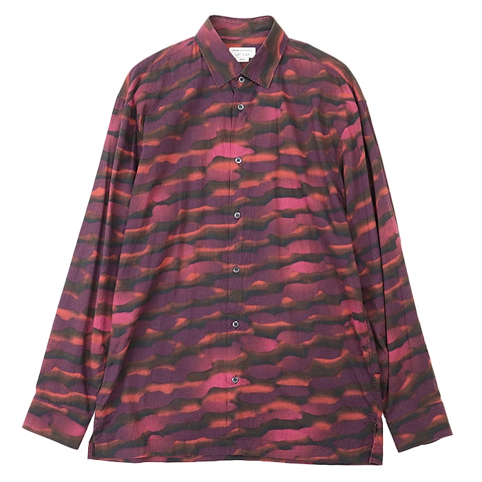 ドリスヴァンノッテン 2021SS LenLye 総柄 長袖シャツ メンズ バーガンディ系 S DRIES VAN NOTEN