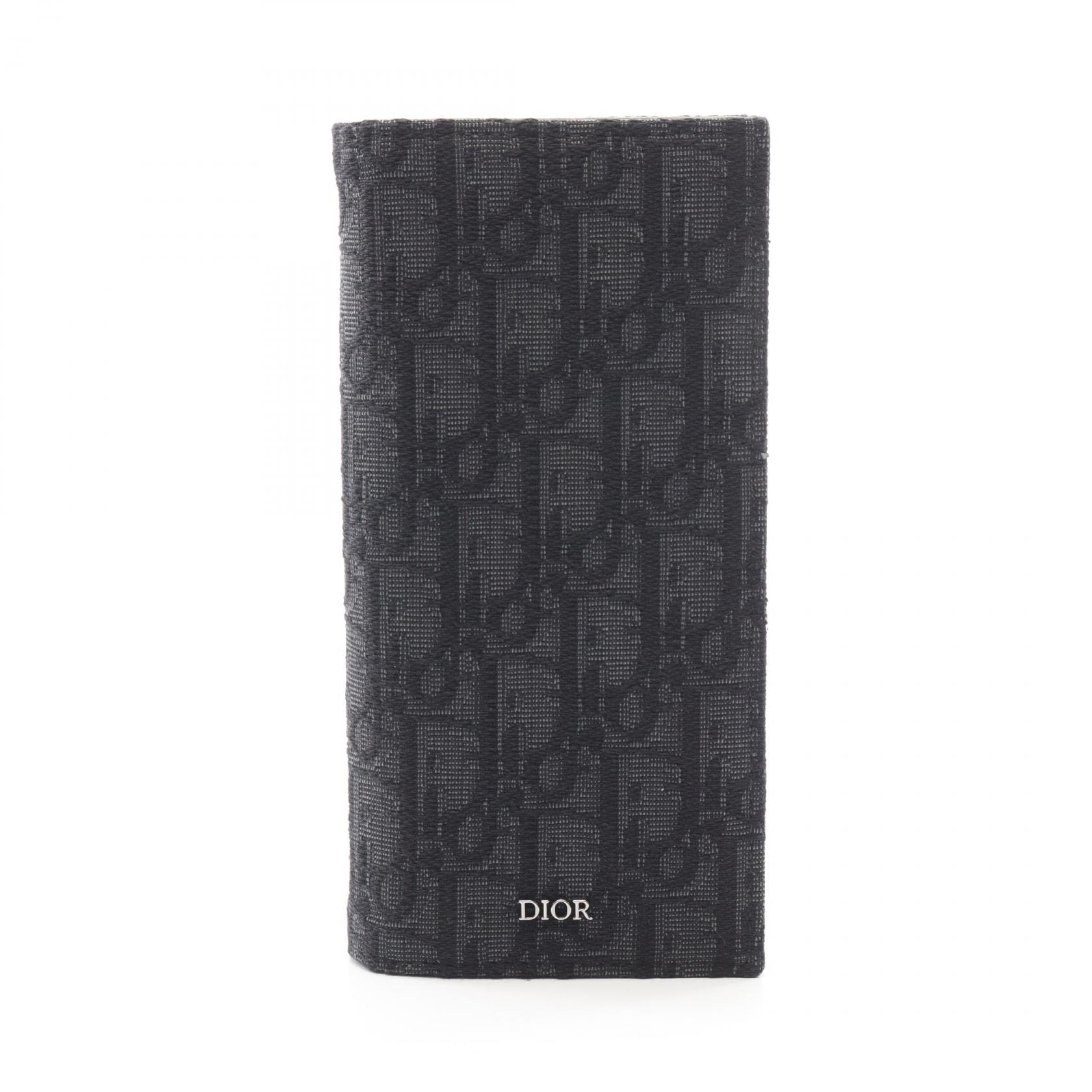 ディオール Dior オブリーク ジャカード 二つ折り長財布 財布 キャンバス メンズ ブラック系 【中古】