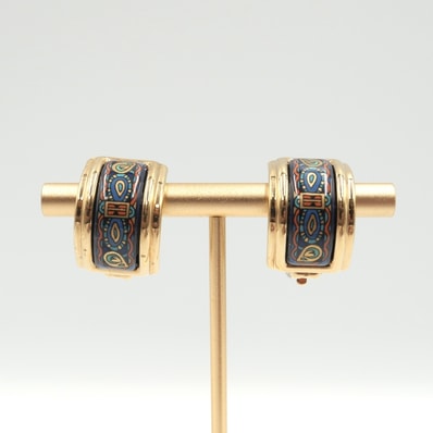 HERMES(エルメス)エマイユ イヤリング ヴィンテージ ゴールド マルチカラー 七宝 エナメル クリップ式 レディース【中古】