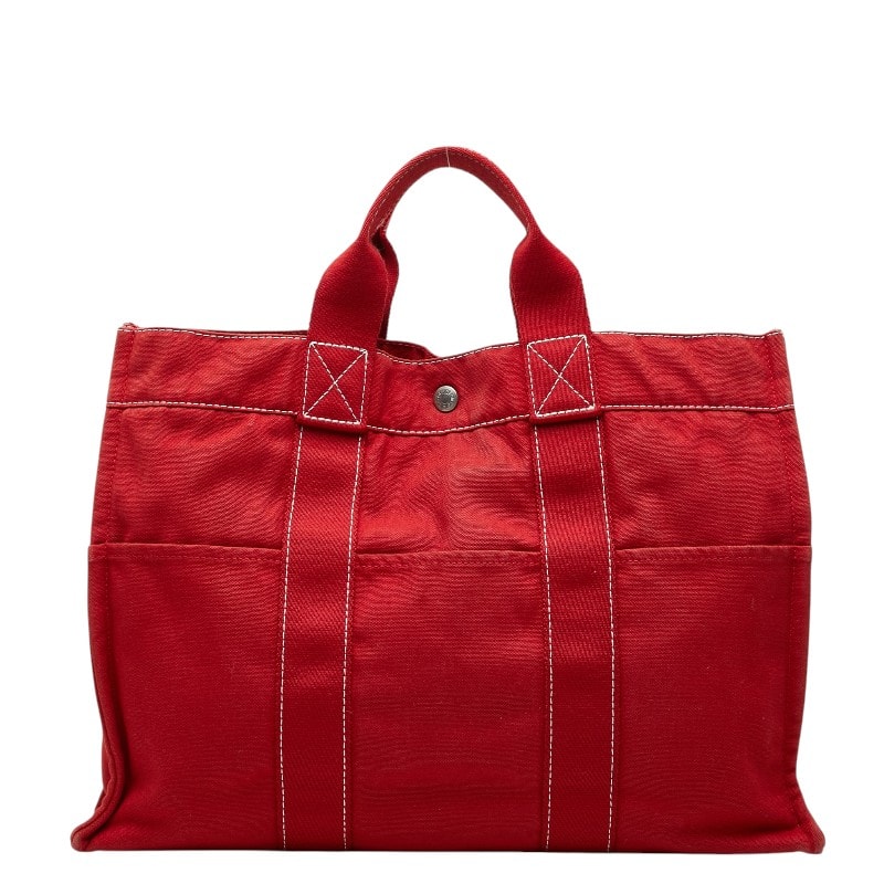 エルメス ドーヴィルMM トートバッグ ハンドバッグ レッド コットン レディース HERMES 【中古】