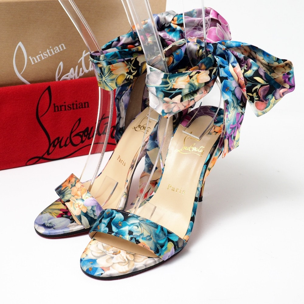 ■美品■Christian Louboutin クリスチャンルブタン サンダル サイズ38 フラワー サテン リボン イタリア製 ブランド古着【中古】20260401/RA8721