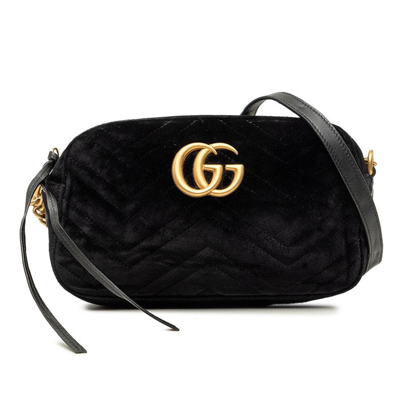 グッチ GGマーモント 斜め掛け チェーン ショルダーバッグ 447632 ブラック ベロア レザー レディース GUCCI 中古