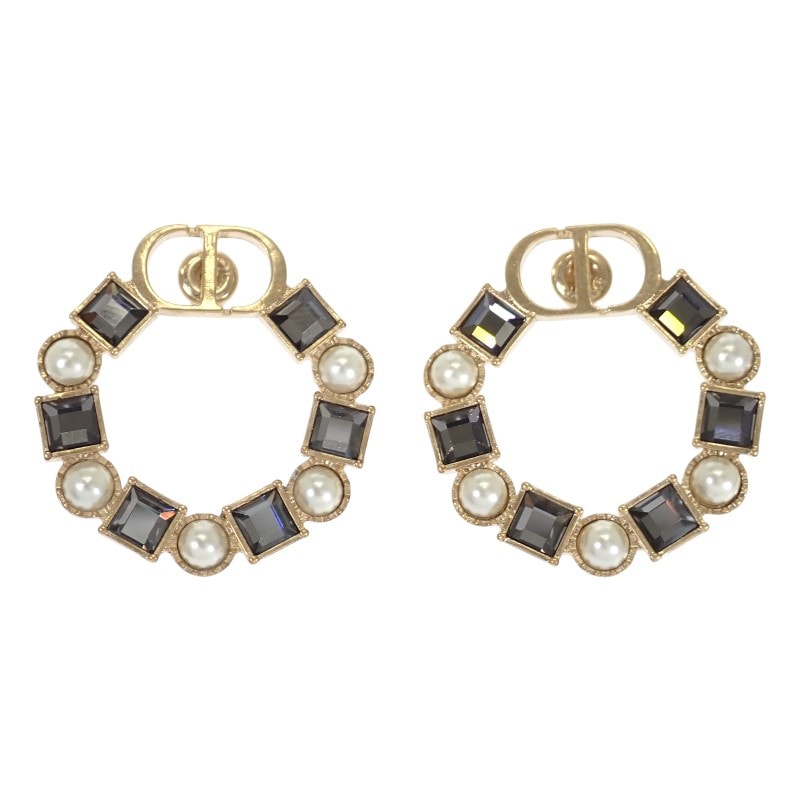 ディオール Dior PETIT CD E1858PTCCY ピアス メタル ブラッククリスタル ゴールド レディース【中古】【Aランク】