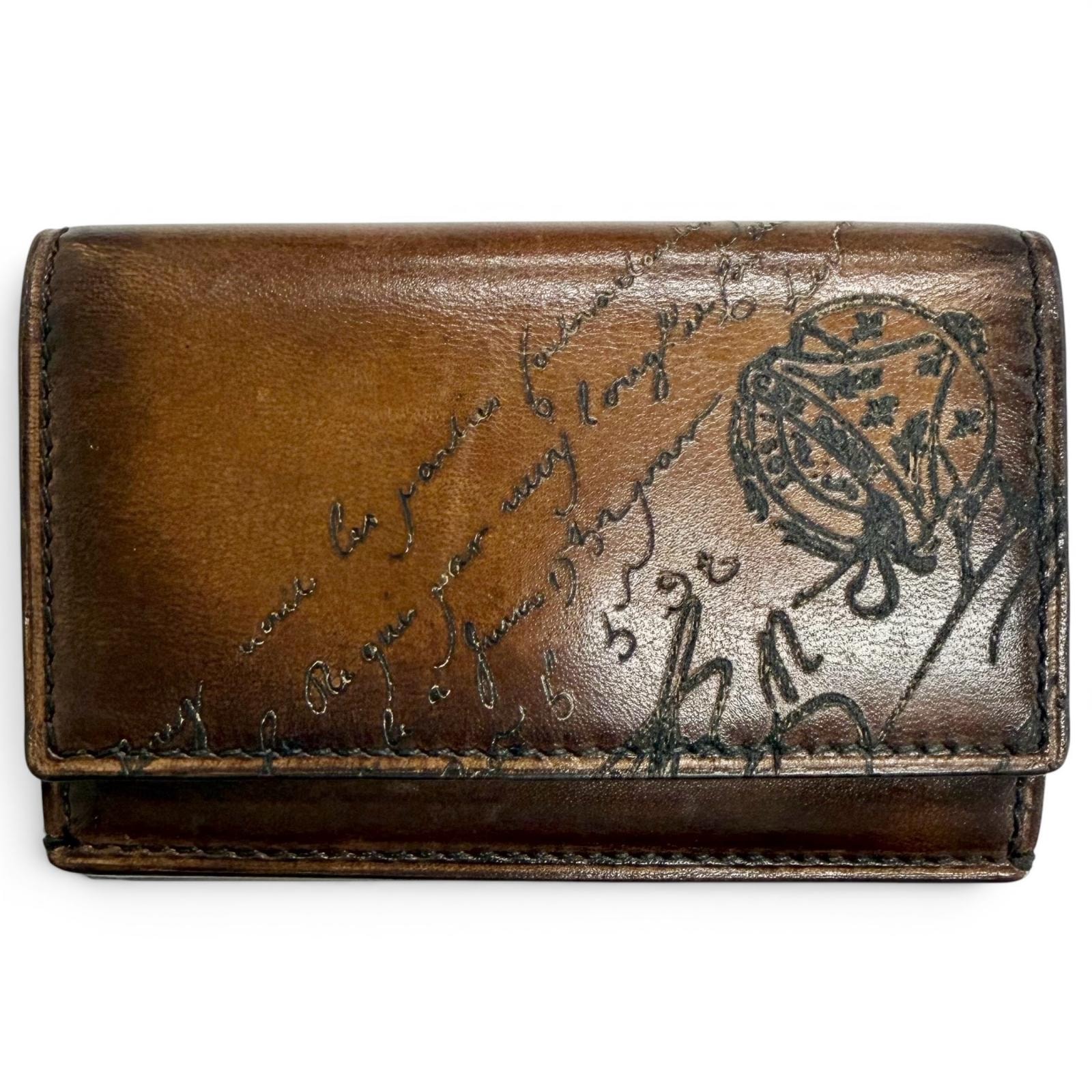 極美品 ベルルッティ 三つ折り財布 アカジュ フラップ コンパクトウォレット