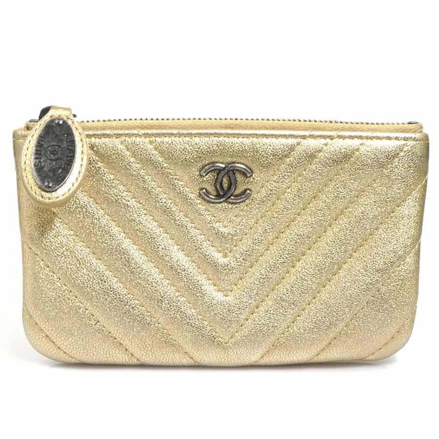 シャネル CHANEL ポーチ レザー ゴールド レディース【中古】 h31789g