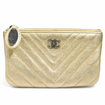 シャネル CHANEL ポーチ レザー ゴールド レディース【中古】 h31789g