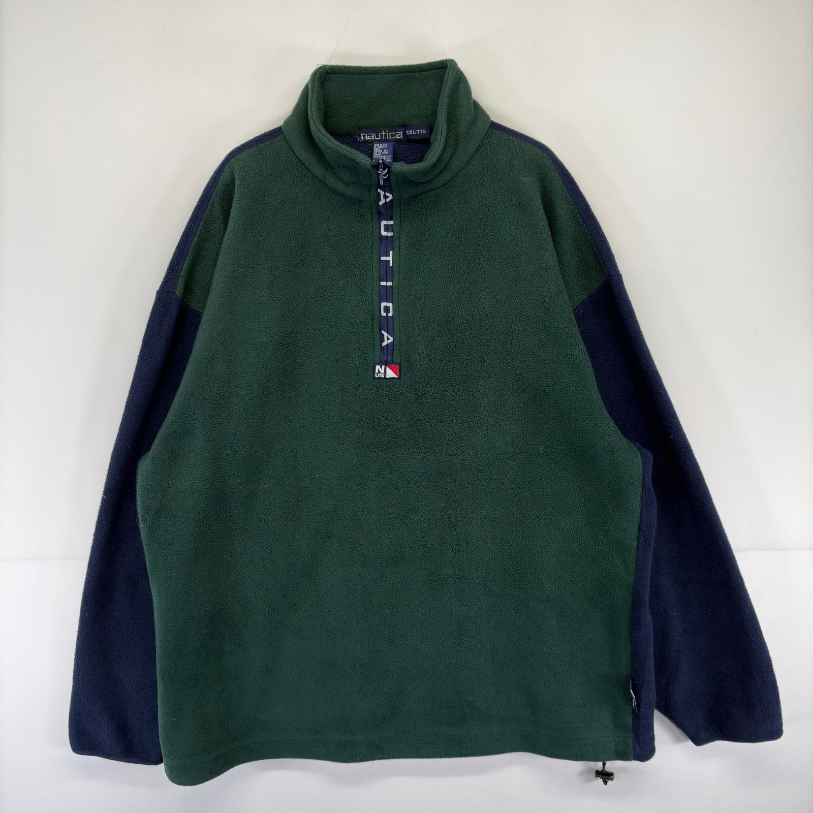 古着 90's/90年代 ノーティカ NAUTICA USA製 フリース トレーナー ハーフジップ 大きいサイズ 2XL  ネイビー系 ツートン メンズ