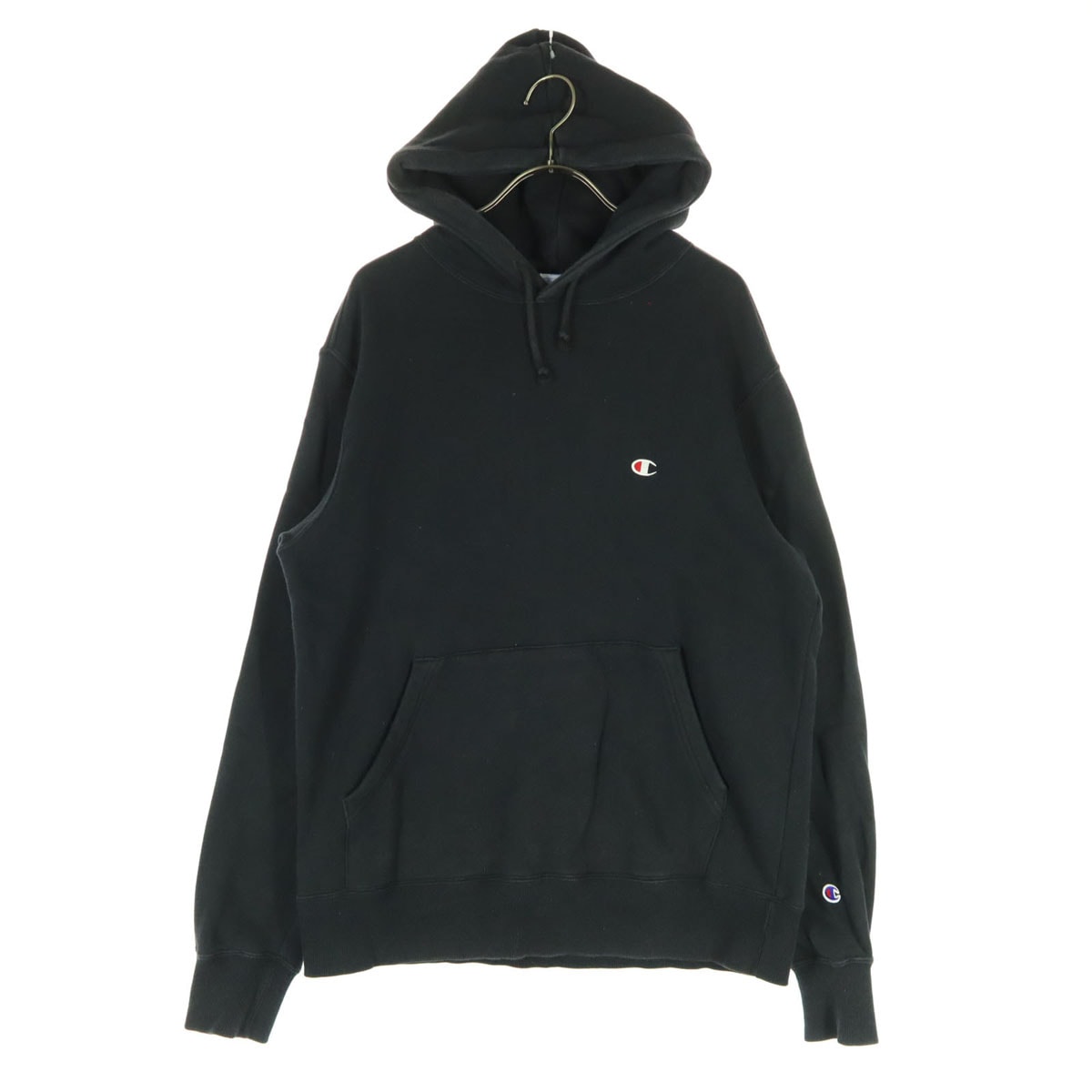 Champion チャンピオン コットン ワンポイントロゴ 長袖 スウェットパーカー L ブラック