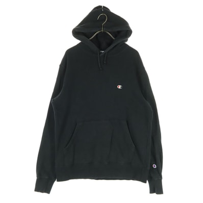 Champion チャンピオン コットン ワンポイントロゴ 長袖 スウェットパーカー L ブラック
