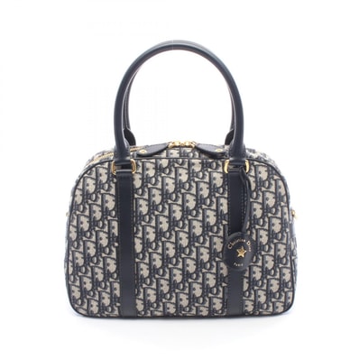 ディオール Dior D-vibe ボウリングバッグ ミディアム オブリーク ハンドバッグ バッグ キャンバス レザー レディース ネイビー系 / ベージュ系 【中古】