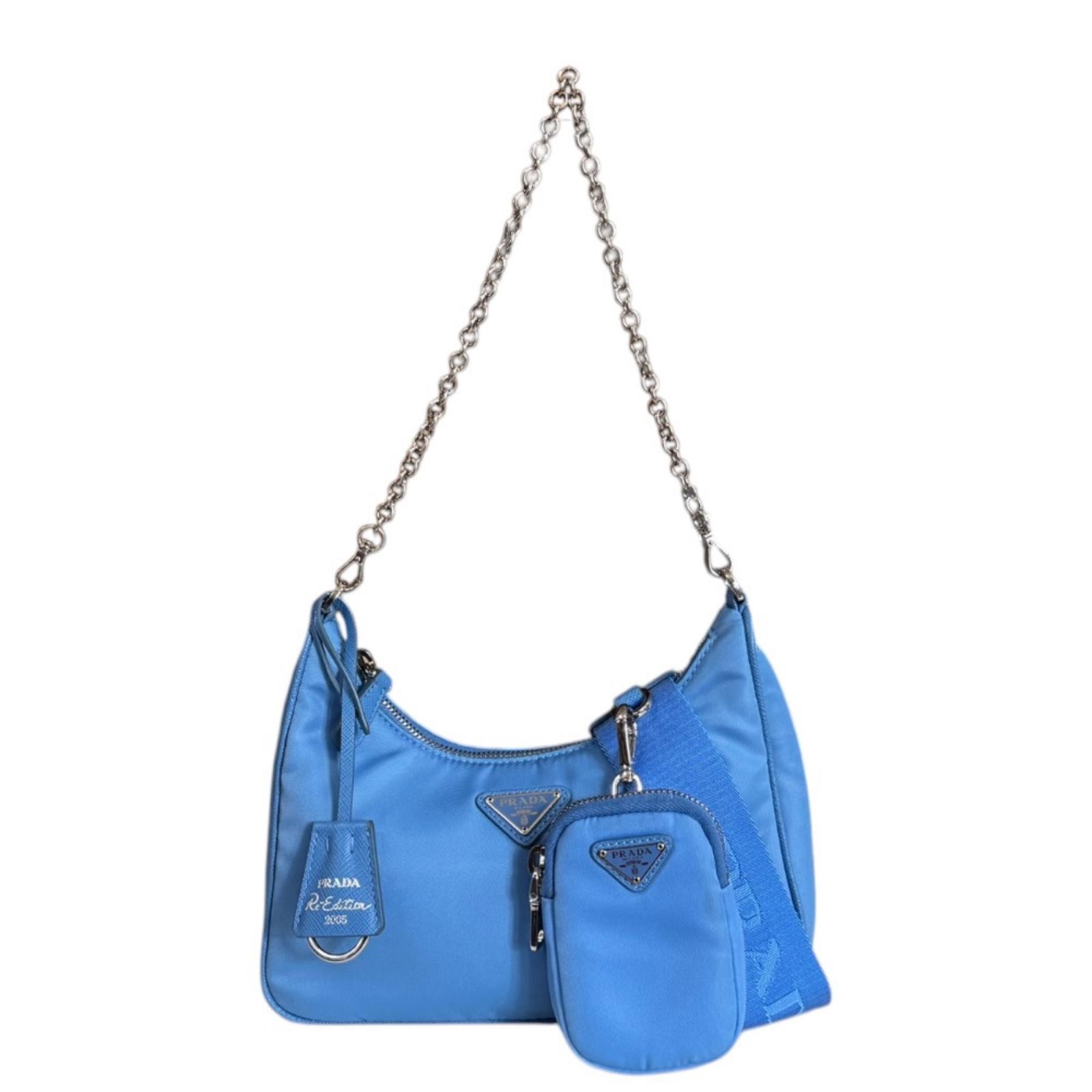 プラダ Re-Edition 2005 ショルダーバッグ ナイロン 1BH204 ブルー レディース PRADA  中古