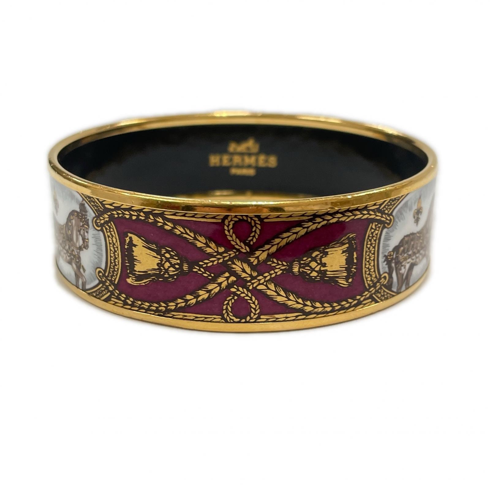 HERMES エルメス ブレスレット エマイユGM バングル 七宝焼き 馬 ホース タッセル ワインレッド