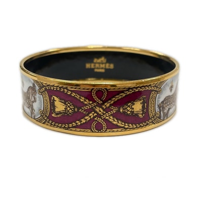 HERMES エルメス ブレスレット エマイユGM バングル 七宝焼き 馬 ホース タッセル ワインレッド