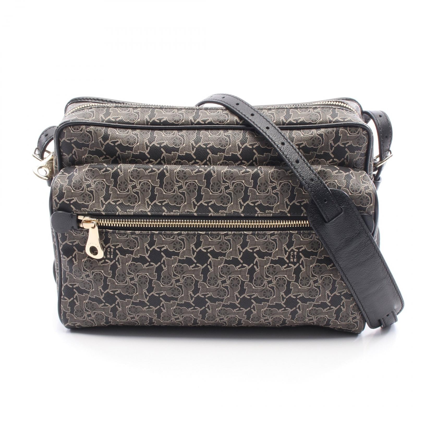 セリーヌ CELINE サルキー ショルダーバッグ バッグ PVCコーティングキャンバス レザー レディース ブラック系 / ブラウン系 【中古】