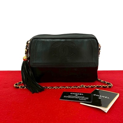 CHANEL シャネル ココマーク フリンジ タッセル ラムスキン ショルダーバッグ ブラック
37171