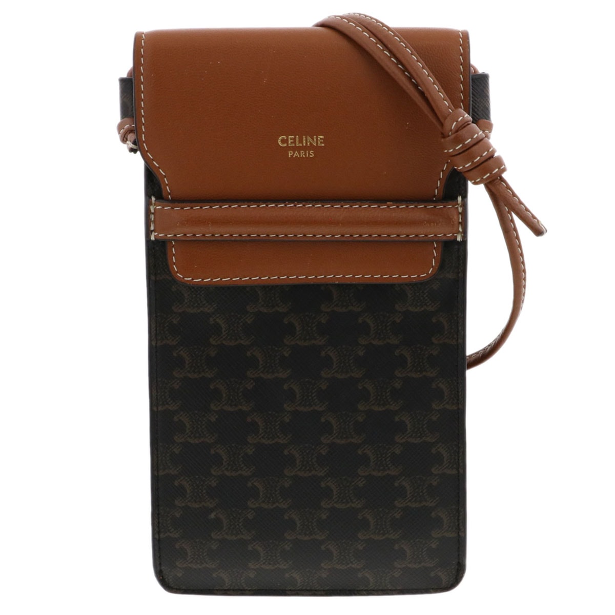 CELINE セリーヌ フラップ付き モバイルポーチ 携帯ケース 10G332 PVC レザー カーキ ブラウン  レディース【中古】