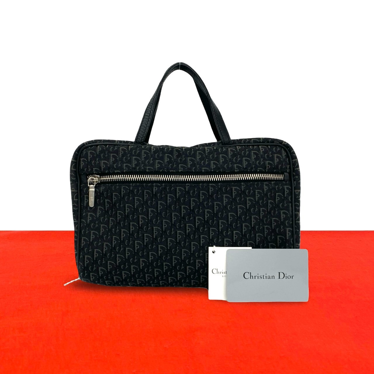 Christian Dior ディオール トロッター キャンバス レザー ハンドバッグ ブラック
 94047