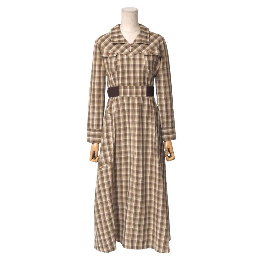 COMME des GARCONS コムデギャルソン ワンピース チェック ロング フレア ドレス エンパイアワンピース 長袖 ブランド古着【中古】20250609/RA5026