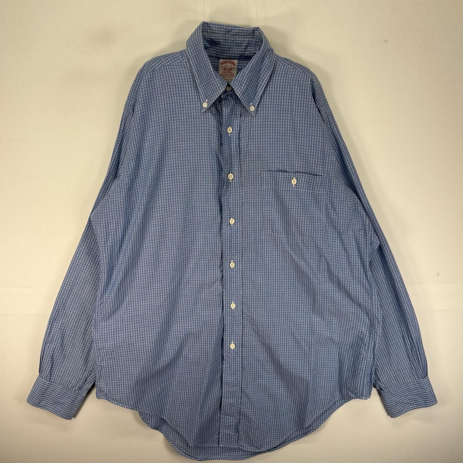 古着 ブルックスブラザーズ Brooks Brothers 長袖シャツ USA製 ボタンダウン 胸ポケット M  ブルー系 チェック メンズ