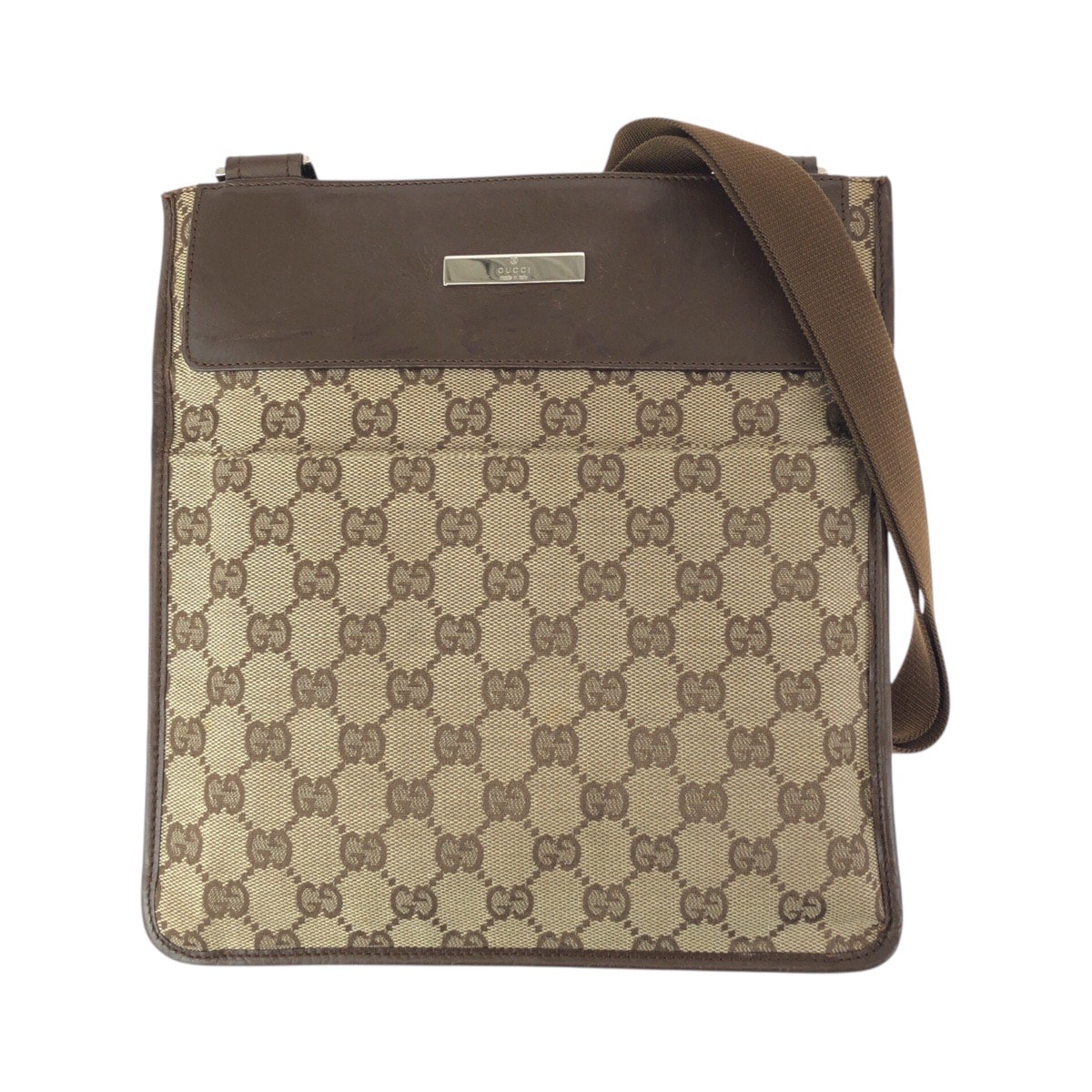 美品 GUCCI グッチ ベージュ ブラウン シルバー金具 GGキャンバス レザー/ ショルダーバッグ ポシェット 601702 【中古】