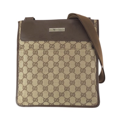 美品 GUCCI グッチ ベージュ ブラウン シルバー金具 GGキャンバス レザー/ ショルダーバッグ ポシェット 601702 【中古】