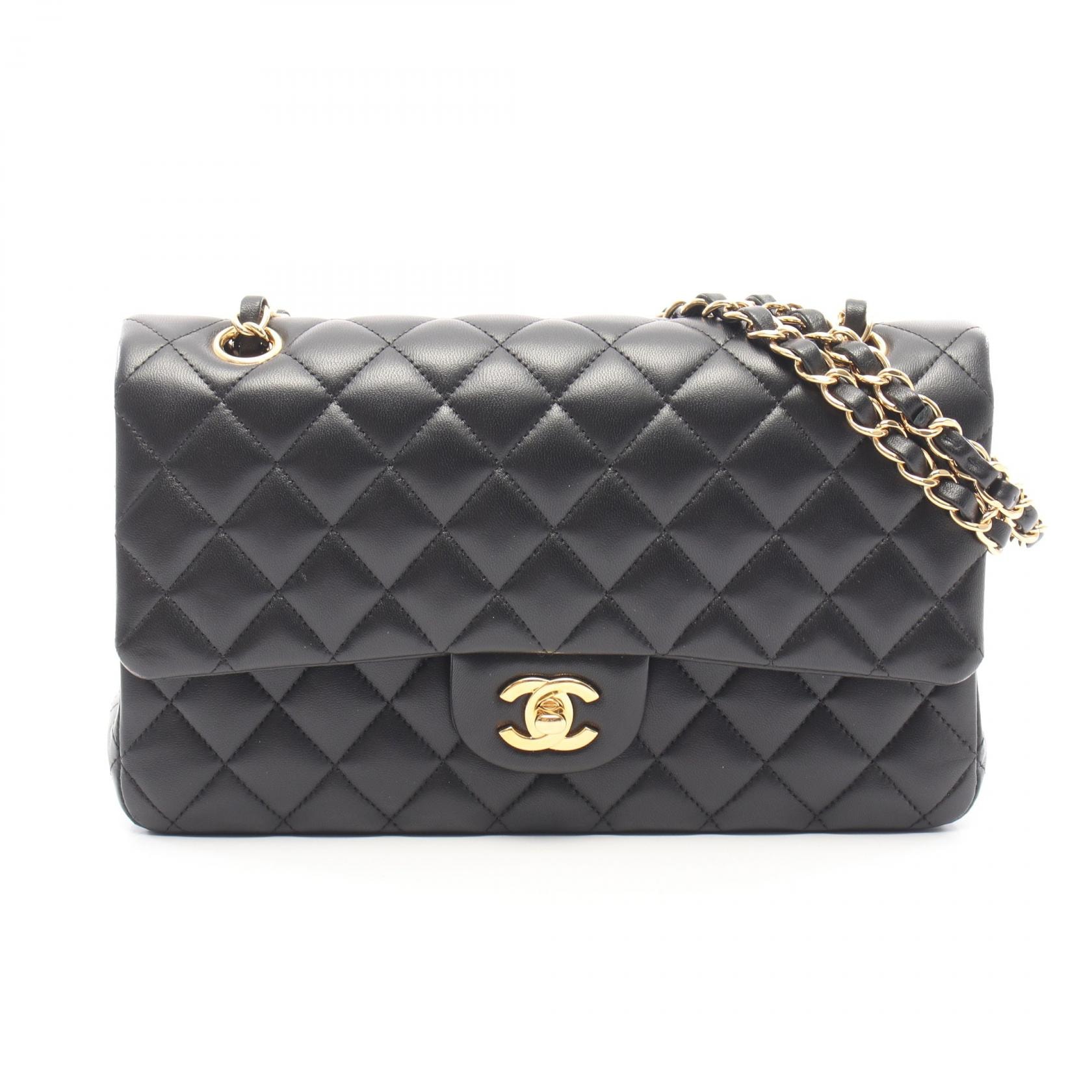 シャネル CHANEL マトラッセ Wフラップ ショルダーバッグ バッグ ラムスキン(羊革) レディース ブラック系 A01112 【中古】