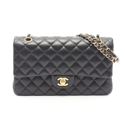 シャネル CHANEL マトラッセ Wフラップ ショルダーバッグ バッグ ラムスキン(羊革) レディース ブラック系 A01112 【中古】