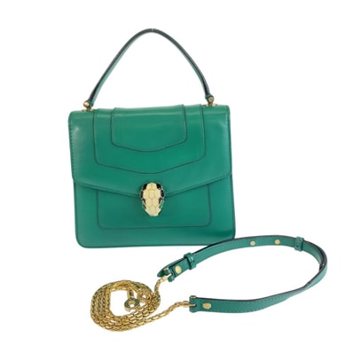 BVLGARI ブルガリ セルペンティ グリーン ゴールド レザー メタル/ 2WAY ショルダーバッグ ハンドバッグ 1-0295774 【中古】