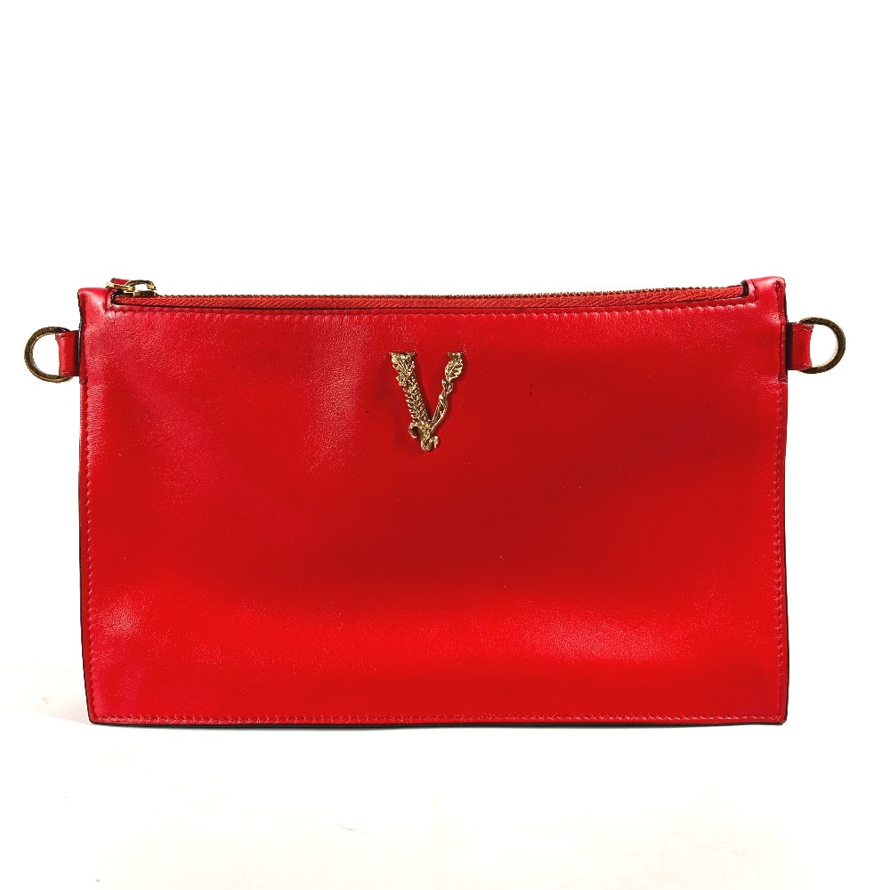 ヴェルサーチ VERSACE ヴィルトゥス カバン ポーチ クラッチバッグ レザー レッド
