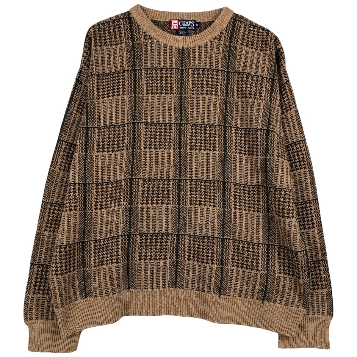古着 ラルフローレン Ralph Lauren CHAPS チャップス チェック柄 コットン×リネンニットセーター メンズXL相当/eaa609346