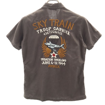 AVIREX アヴィレックス リネンブレンド SKY TRAIN 半袖 シャツ M チャコールグレー