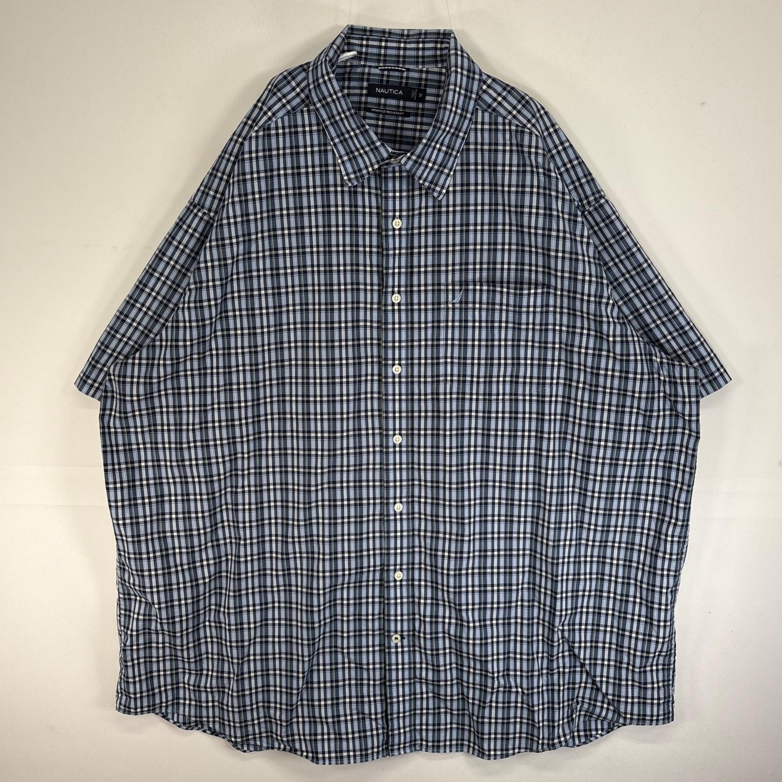 古着 ノーティカ NAUTICA 半袖シャツ ロゴ 刺繍 大きいサイズ 胸ポケ 3XL  ネイビー系 マルチカラー メンズ