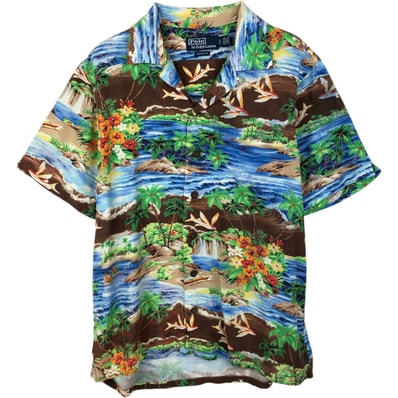 古着 ラルフローレン Ralph Lauren POLO by Ralph Lauren CLASSIC FIT 総柄 オープンカラー ハワイアンアロハシャツ ボックスシャツ メンズS相当/evb035844