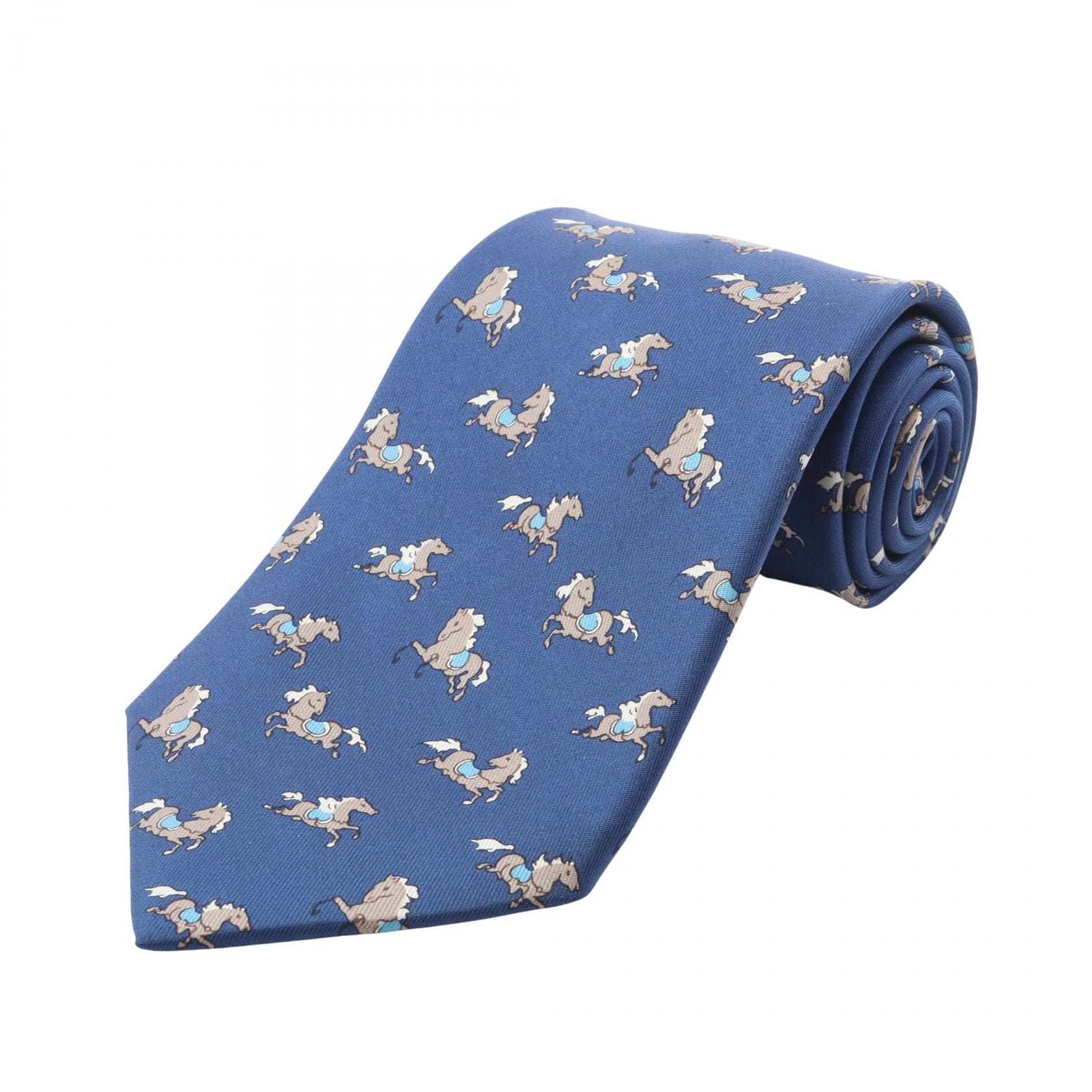 エルメス HERMES 馬柄 ネクタイ 衣料品 シルク シルク メンズ ネイビー系 / グレー系 【中古】