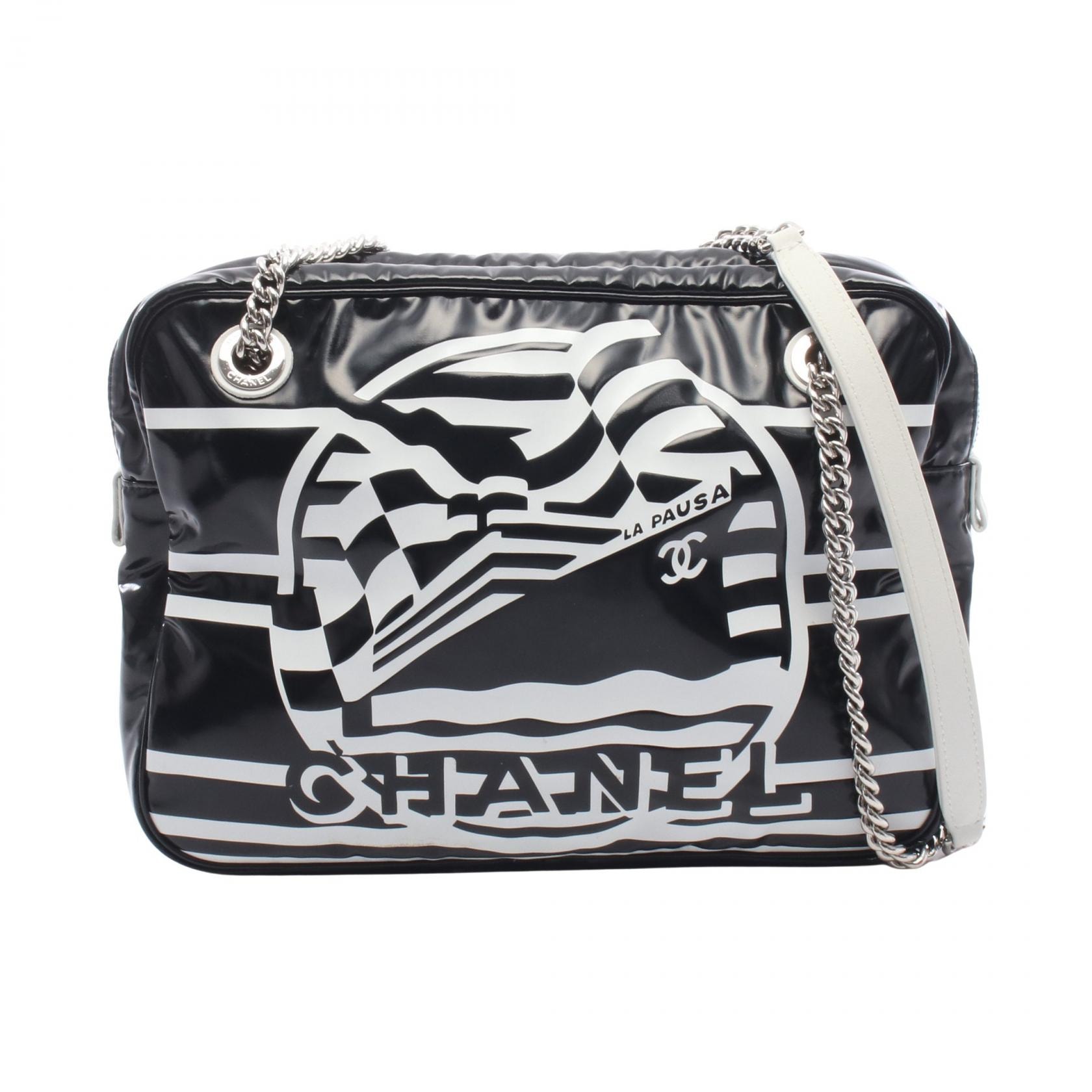 シャネル CHANEL LA PAUSA ラパウザ クルーズコレクション ショルダーバッグ バッグ PVCコーティングキャンバス レザー レディース ブラック系 / ホワイト系 【中古】