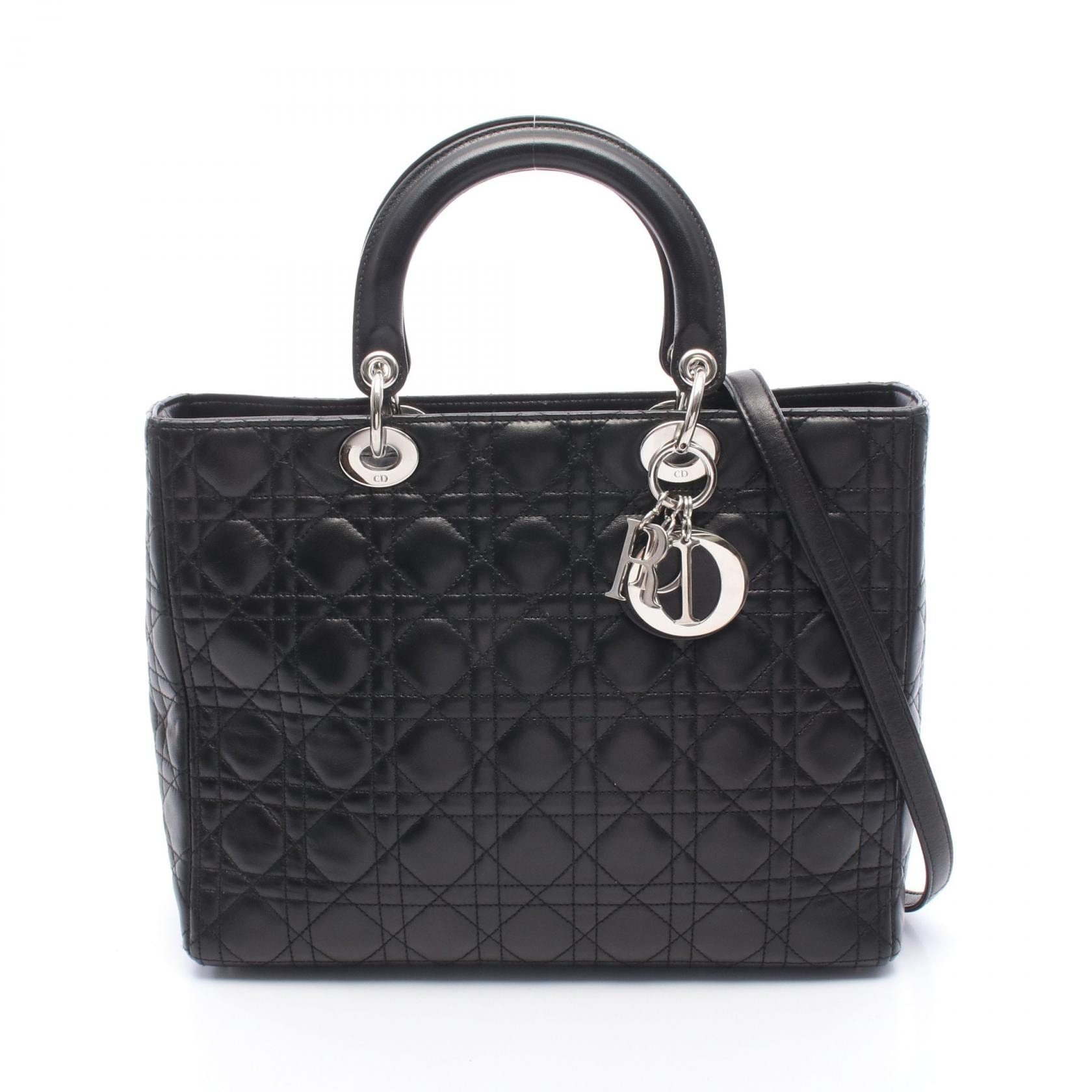 ディオール Dior レディディオール ラージ カナージュ 2WAY ハンドバッグ バッグ レザー レディース ブラック系 【中古】