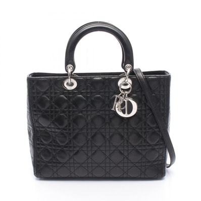 ディオール Dior レディディオール ラージ カナージュ 2WAY ハンドバッグ バッグ レザー レディース ブラック系 【中古】