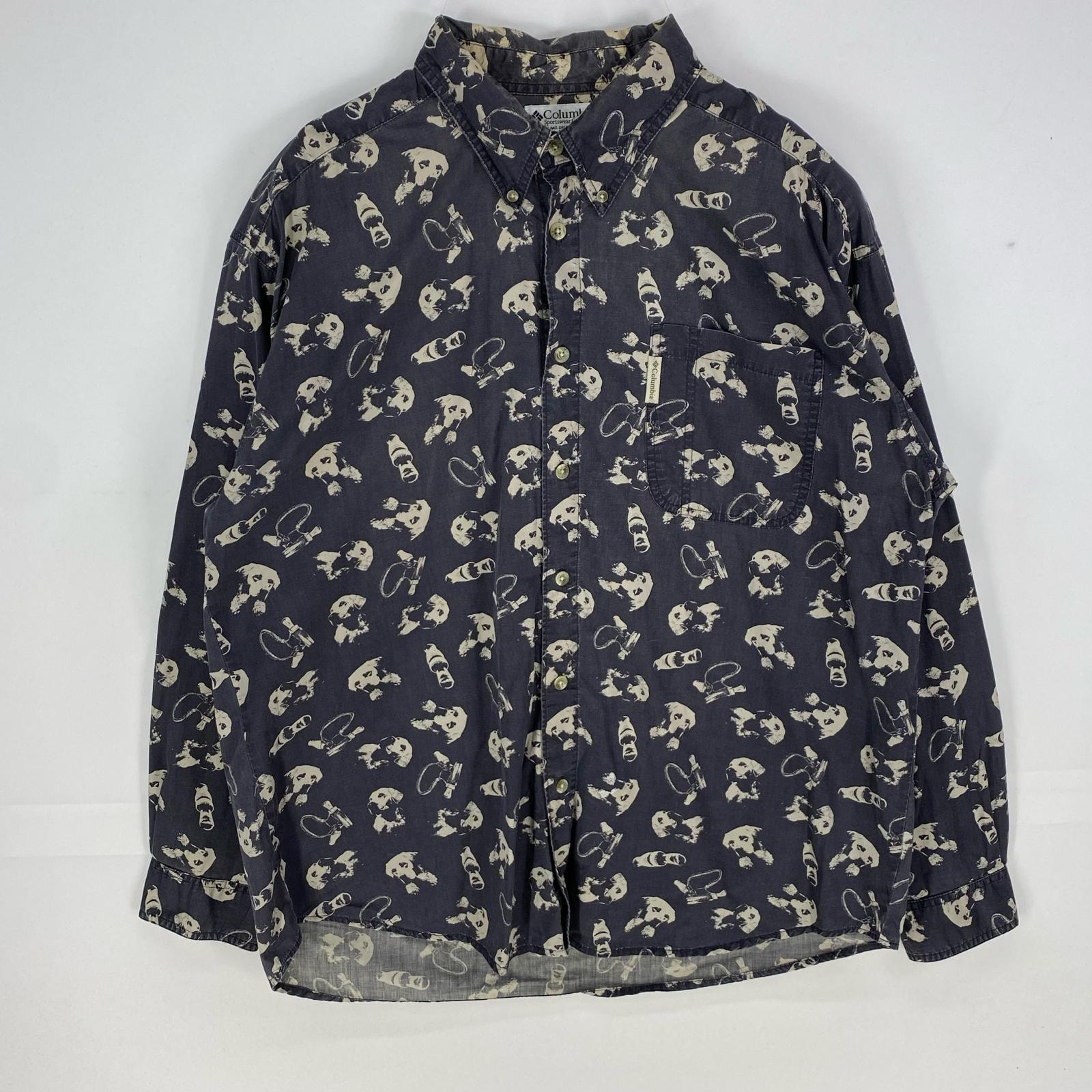 古着 コロンビア Columbia 長袖シャツ ボタンダウン ロングスリーブ 胸ポケット アウトドア XL グレー系 アニマル メンズ