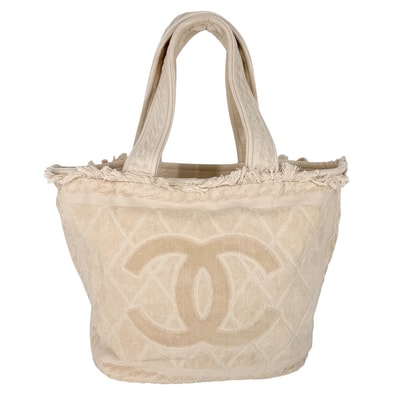 CHANEL シャネル トートバッグ ココビーチ ビーチバッグ ココマーク 肩掛け AA6731 コットン ピンク シルバー金具 レディース【中古品】